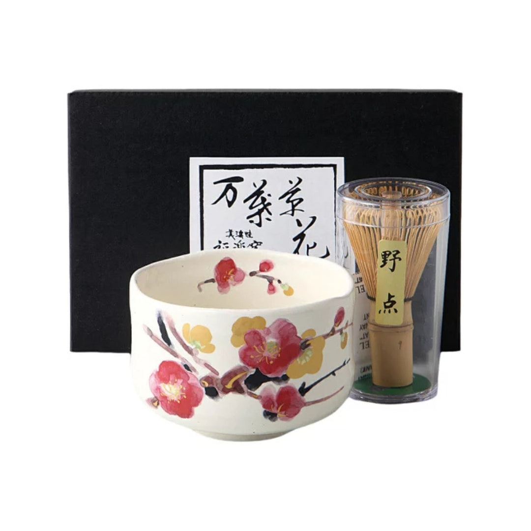 Ume Blossom Matcha Set  Hand-Painted Chawan & Bamboo Whisk (Gift Box)